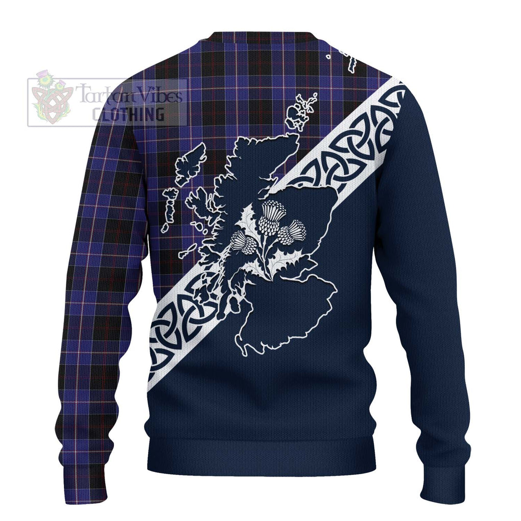 Tartan Vibes Clothing Dunlop Tartan Knitted Sweater Featuring Thistle and Scotland Map