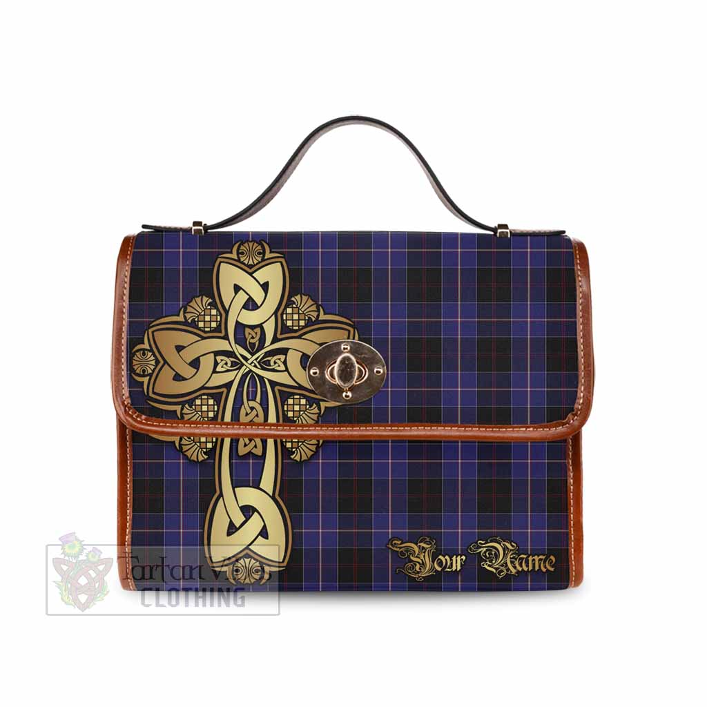 Tartan Vibes Clothing Dunlop Tartan Waterproof Canvas Bag Golden Thistle Celtic Cross Style