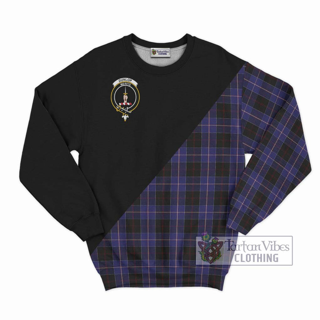 Dunlop Tartan Sweatshirt with Family Crest and Military Logo Style - Tartanvibesclothing Shop