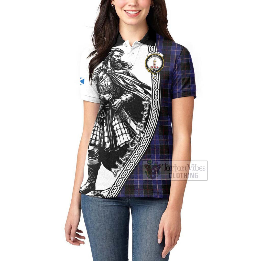 Tartan Vibes Clothing Dunlop Tartan Clan Crest Women's Polo Shirt with Highlander Warrior Celtic Style