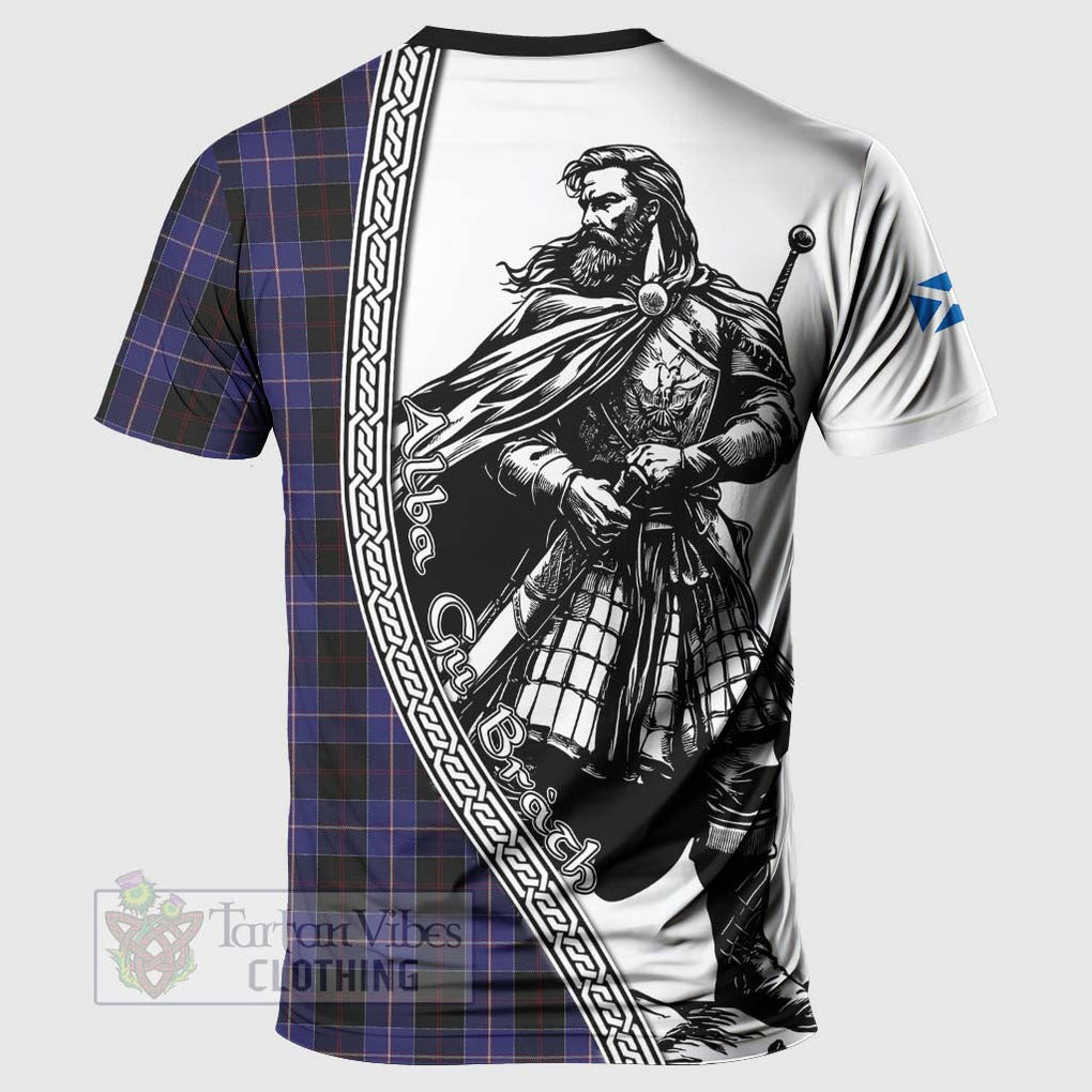 Tartan Vibes Clothing Dunlop Tartan Clan Crest T-Shirt with Highlander Warrior Celtic Style