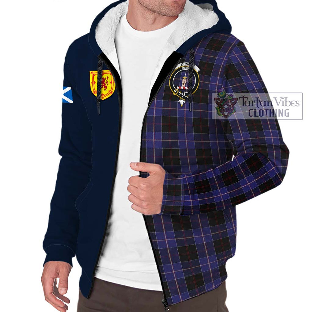 Tartan Vibes Clothing Dunlop Tartan Sherpa Hoodie with Scottish Lion Royal Arm Half Style