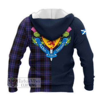 Dunlop Tartan Knitted Hoodie Alba with Scottish Lion Royal Arm Half Style