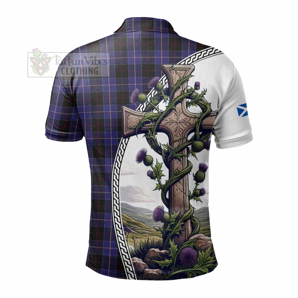 Tartan Vibes Clothing Dunlop Tartan Polo Shirt with Family Crest and St. Andrew's Cross Accented by Thistle Vines