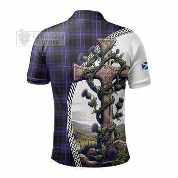 Dunlop Tartan Polo Shirt with Family Crest and St. Andrew's Cross Accented by Thistle Vines