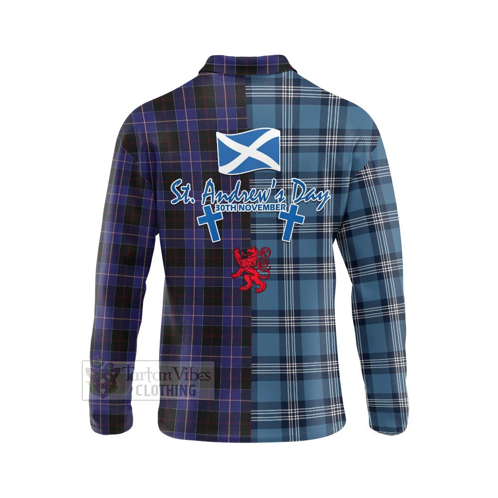 Tartan Vibes Clothing Dunlop Tartan Long Sleeve Polo Shirt Happy St. Andrew's Day Half Tartan Style