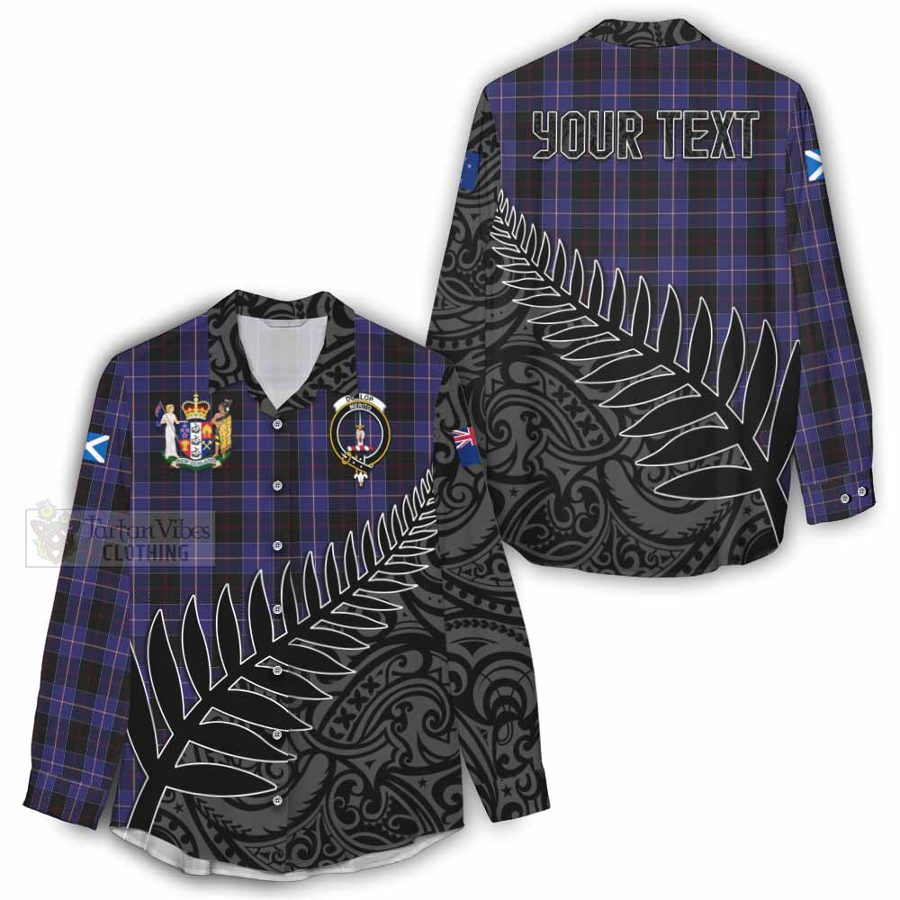 Tartan Vibes Clothing Dunlop Crest Tartan Women's Casual Shirt with New Zealand Silver Fern Half Style