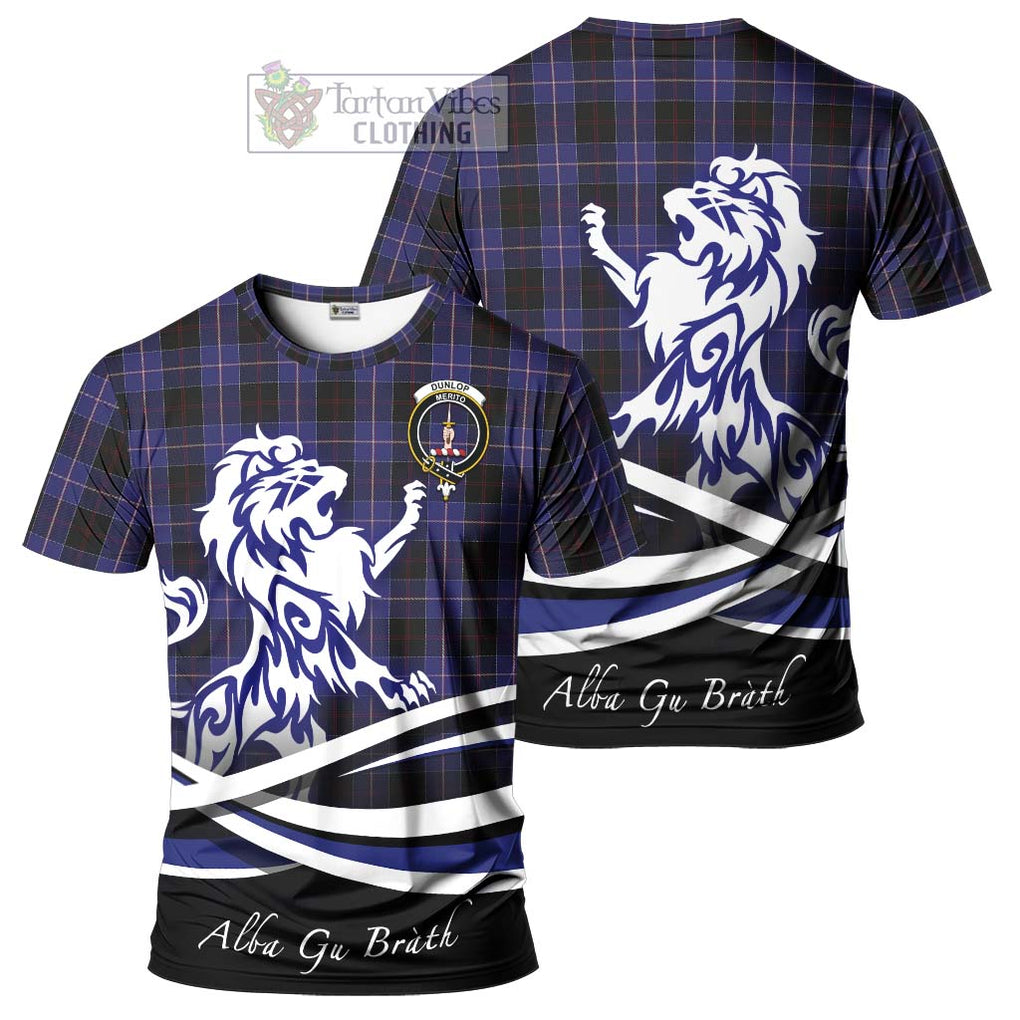 Tartan Vibes Clothing Dunlop Tartan Cotton T-shirt with Alba Gu Brath Regal Lion Emblem