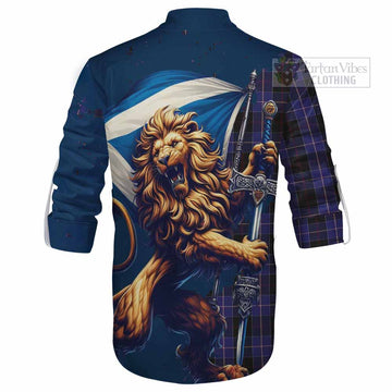 Dunlop Tartan Family Crest Ghillie Kilt Shirt with Scottish Majestic Lion