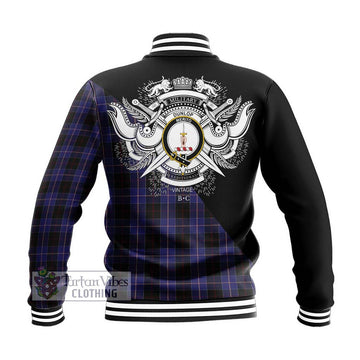 Dunlop Tartan Baseball Jacket with Family Crest and Military Logo Style