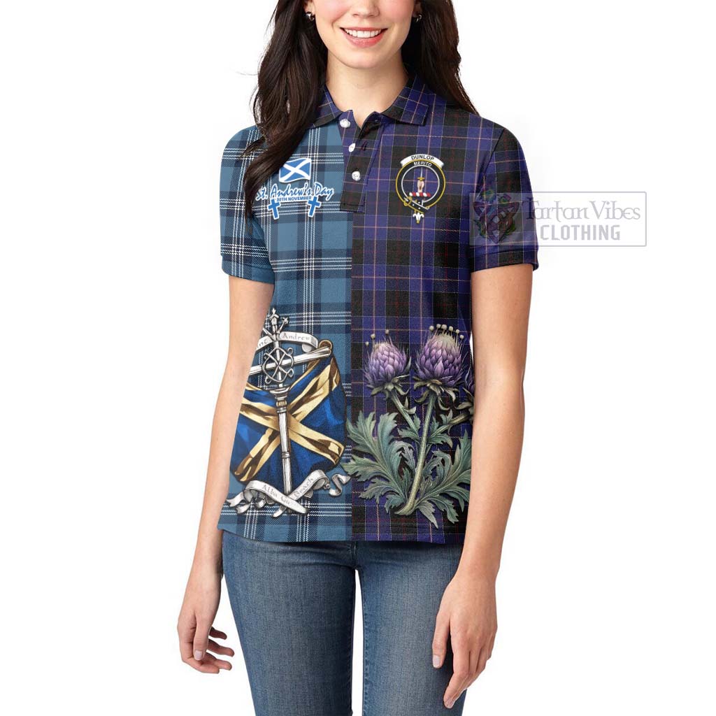 Tartan Vibes Clothing Dunlop Tartan Women's Polo Shirt Happy St. Andrew's Day Half Tartan Style