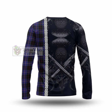 Dunlop Tartan Long Sleeve T-Shirt with Family Crest Cross Sword Thistle Celtic Vibes