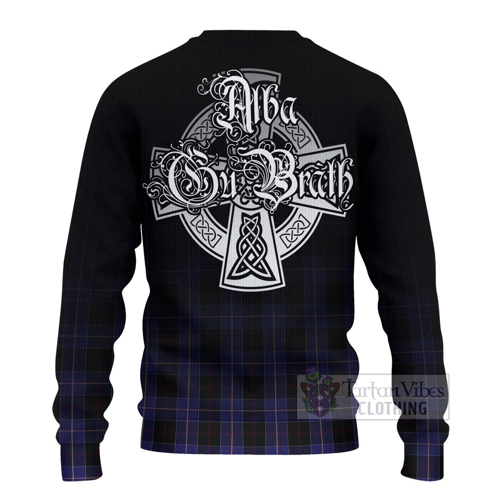 Tartan Vibes Clothing Dunlop Tartan Knitted Sweater Featuring Alba Gu Brath Family Crest Celtic Inspired