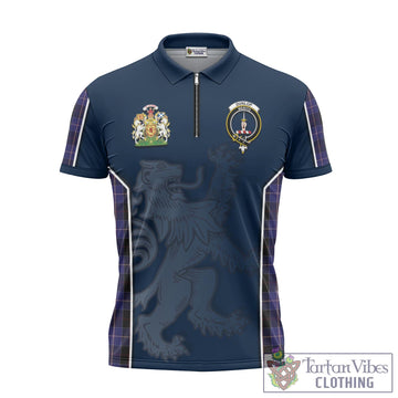 Dunlop Tartan Zipper Polo Shirt with Family Crest and Lion Rampant Vibes Sport Style