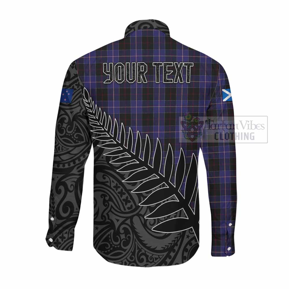 Tartan Vibes Clothing Dunlop Crest Tartan Long Sleeve Button Shirt with New Zealand Silver Fern Half Style