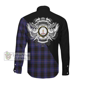 Dunlop Tartan Long Sleeve Button Shirt with Family Crest and Military Logo Style