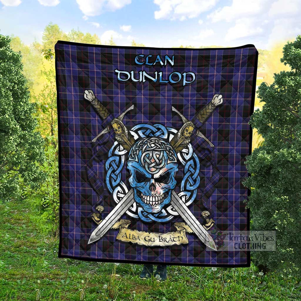 Tartan Vibes Clothing Dunlop Tartan Quilt with Celtic Skull Alba Gu Brath Style