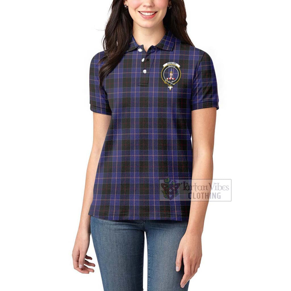 Tartan Vibes Clothing Dunlop Tartan Women's Polo Shirt with Family Crest Celtic Skull Style