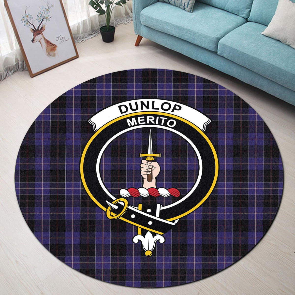 Dunlop Tartan Round Rug with Family Crest - Tartan Vibes Clothing