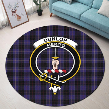 Dunlop Tartan Round Rug with Family Crest