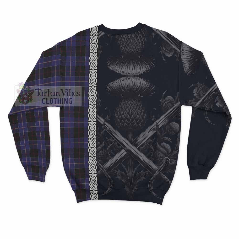 Tartan Vibes Clothing Dunlop Tartan Sweatshirt with Family Crest Cross Sword Thistle Celtic Vibes