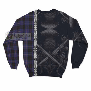 Dunlop Tartan Sweatshirt with Family Crest Cross Sword Thistle Celtic Vibes