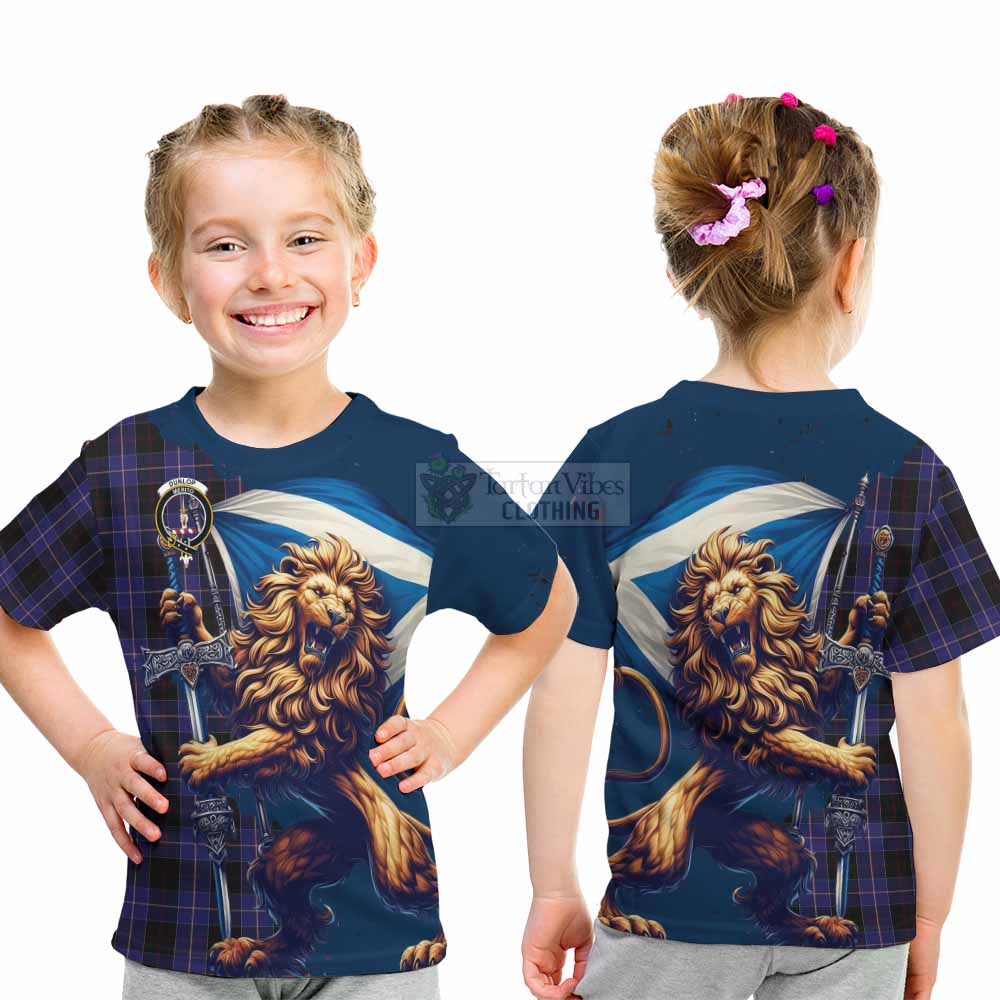 Tartan Vibes Clothing Dunlop Tartan Family Crest Kid T-Shirt with Scottish Majestic Lion