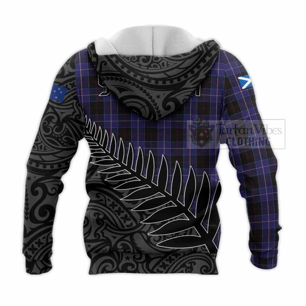 Tartan Vibes Clothing Dunlop Crest Tartan Knitted Hoodie with New Zealand Silver Fern Half Style