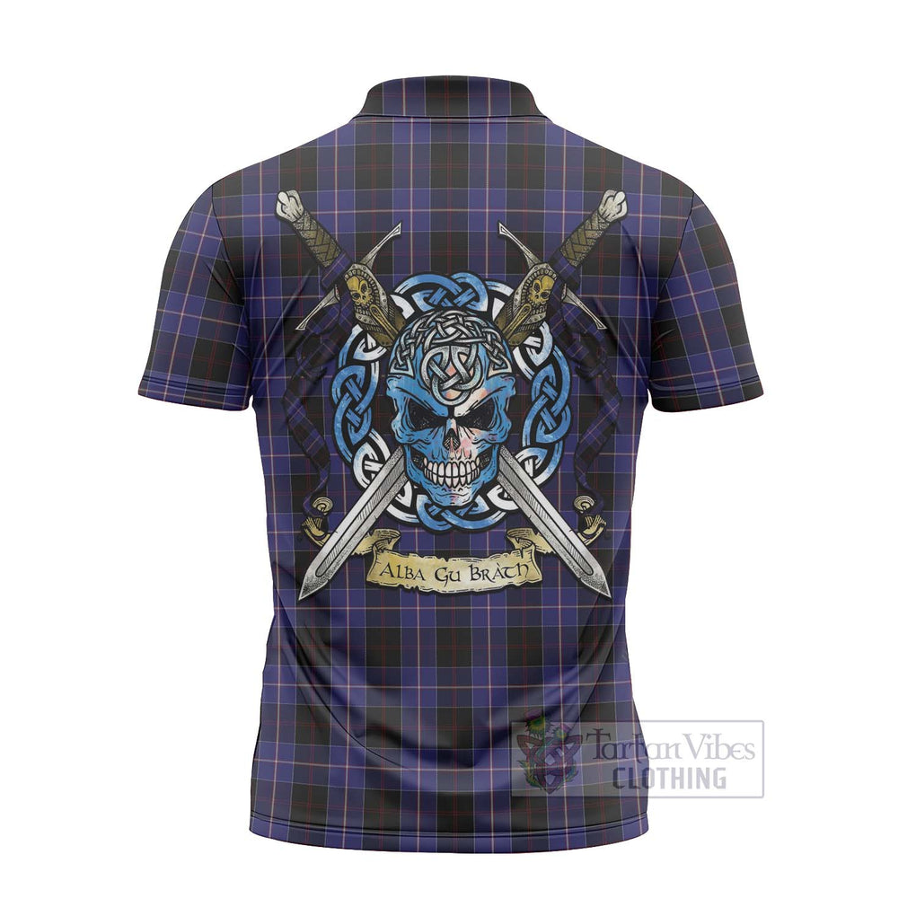 Tartan Vibes Clothing Dunlop Tartan Zipper Polo Shirt with Family Crest Celtic Skull Style