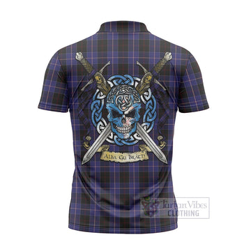 Dunlop Tartan Zipper Polo Shirt with Family Crest Celtic Skull Style