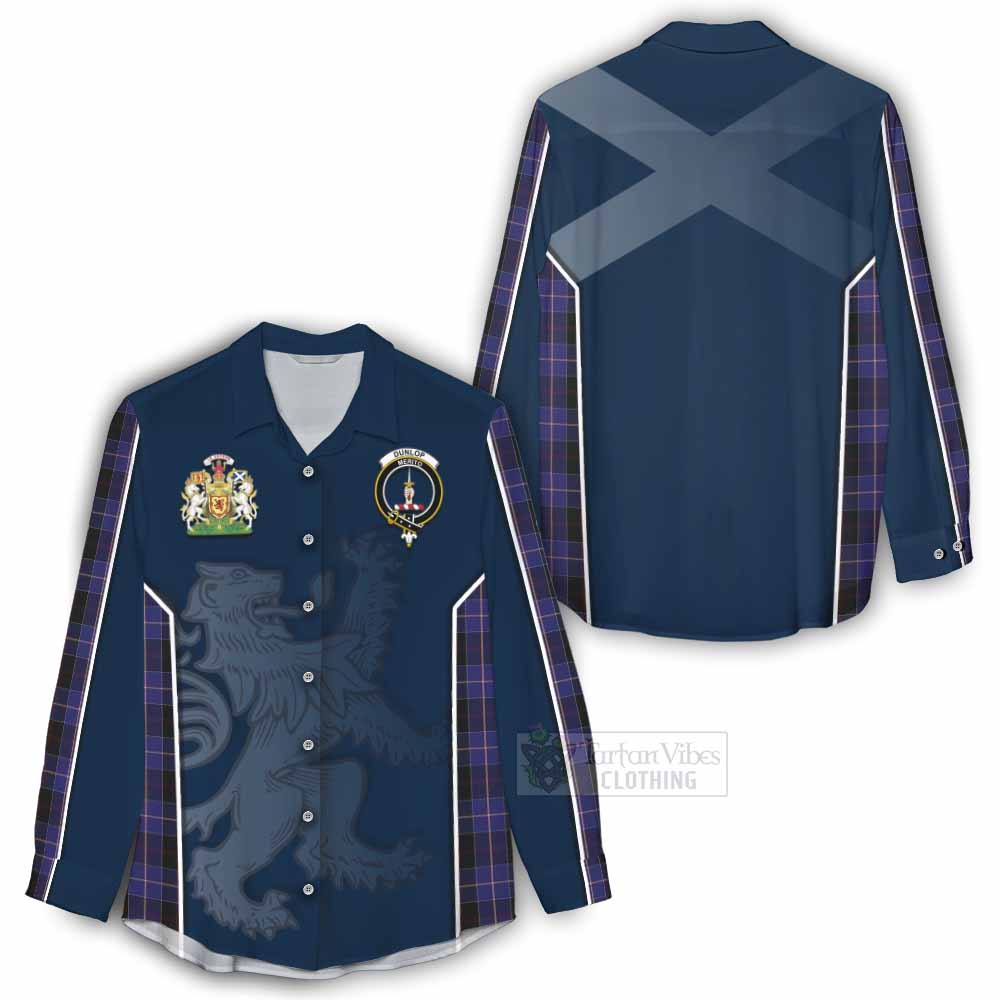 Tartan Vibes Clothing Dunlop Tartan Women's Casual Shirt with Family Crest and Lion Rampant Vibes Sport Style