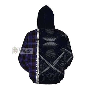 Dunlop Tartan Cotton Hoodie with Family Crest Cross Sword Thistle Celtic Vibes