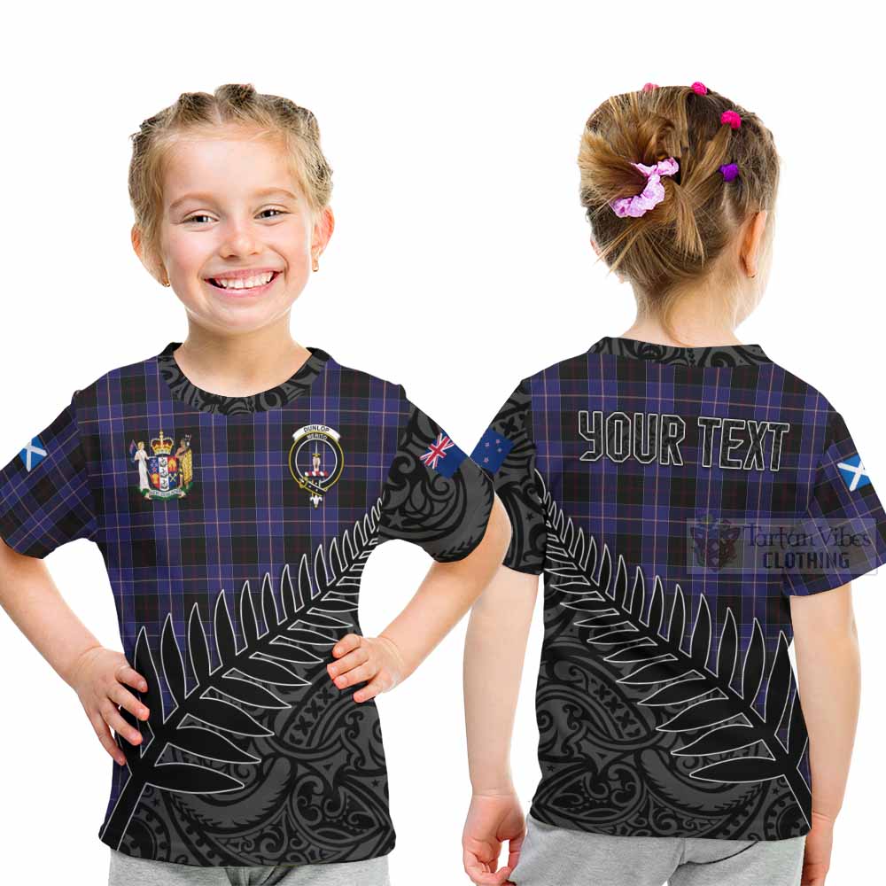 Tartan Vibes Clothing Dunlop Crest Tartan Kid T-Shirt with New Zealand Silver Fern Half Style