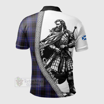 Dunlop Tartan Clan Crest Polo Shirt with Highlander Warrior Celtic Style