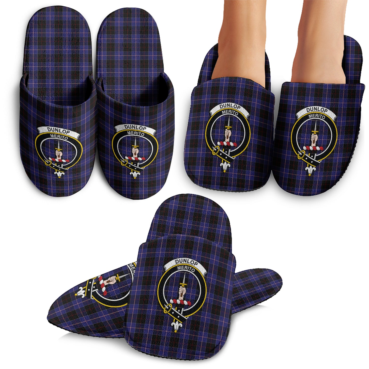 Dunlop Tartan Home Slippers with Family Crest - Tartanvibesclothing