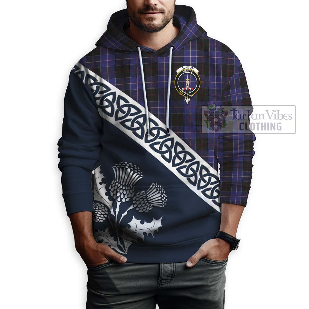 Tartan Vibes Clothing Dunlop Tartan Hoodie Featuring Thistle and Scotland Map