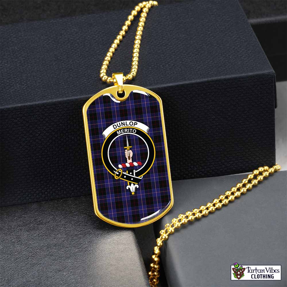 Tartan Vibes Clothing Dunlop Tartan Dog Tag Necklace with Family Crest