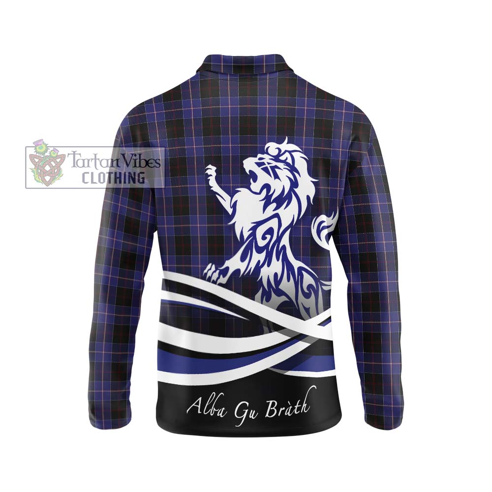 Dunlop Tartan Long Sleeve Polo Shirt with Alba Gu Brath Regal Lion Emblem - Tartanvibesclothing Shop