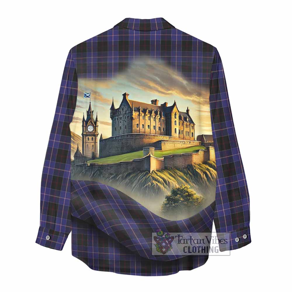 Dunlop Tartan Family Crest Women's Casual Shirt with Scottish Ancient Castle Style - Tartan Vibes Clothing