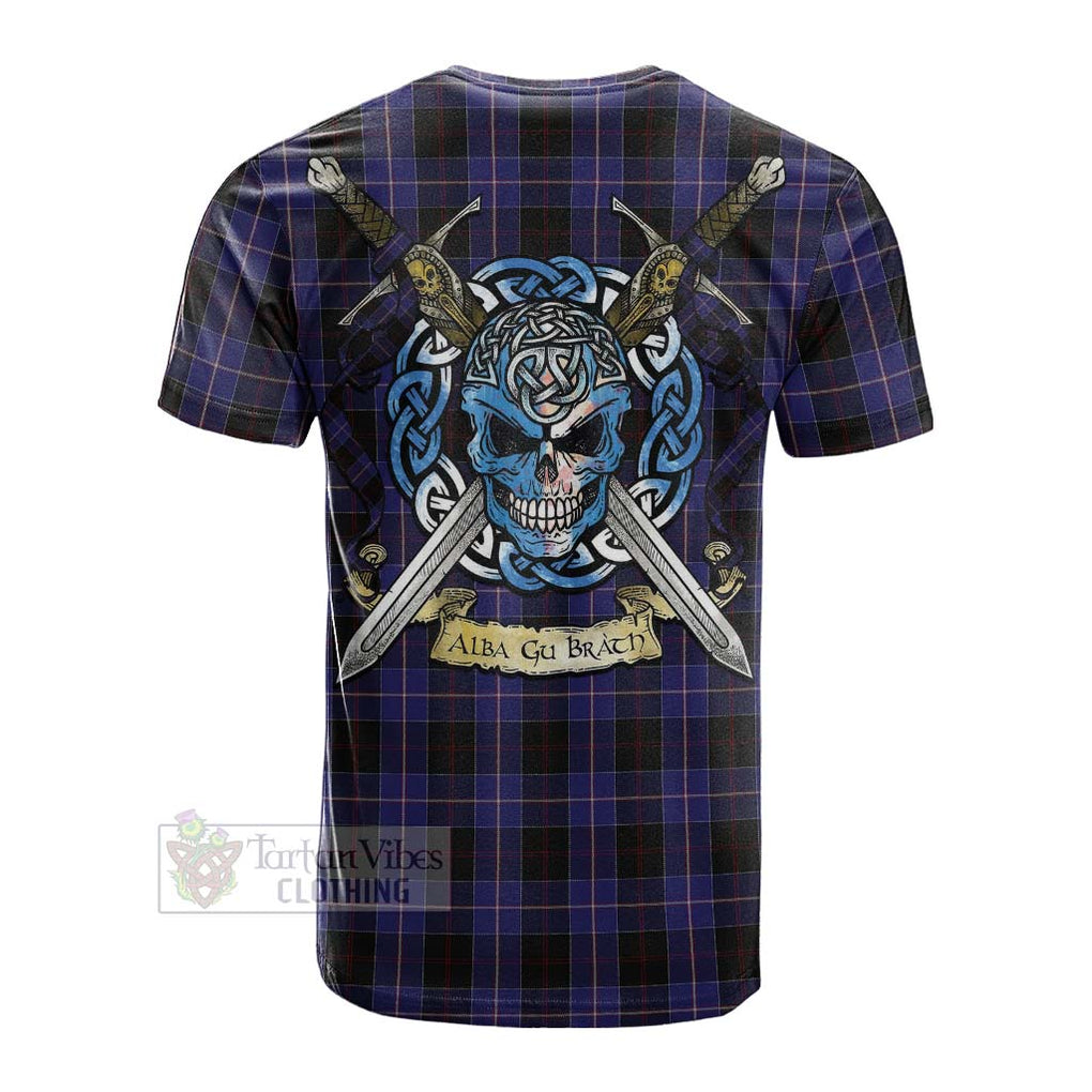 Tartan Vibes Clothing Dunlop Tartan Cotton T-shirt with Family Crest Celtic Skull Style