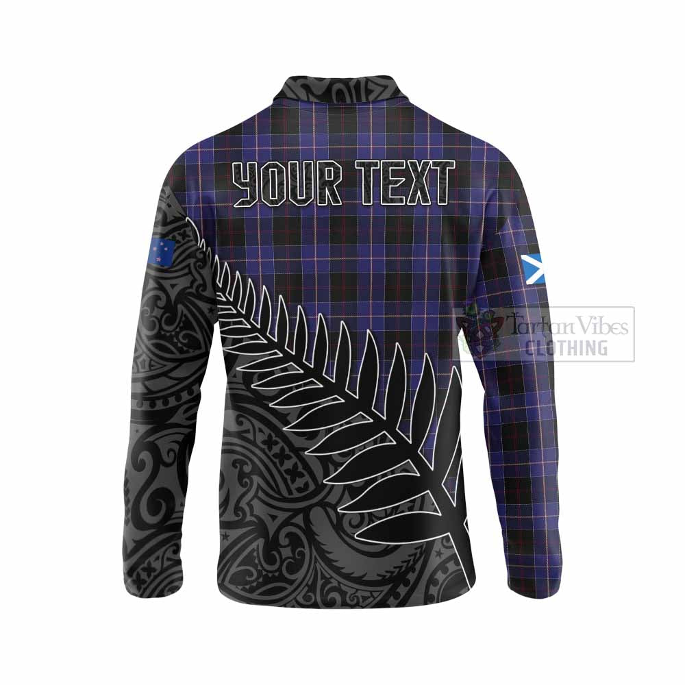 Tartan Vibes Clothing Dunlop Crest Tartan Long Sleeve Polo Shirt with New Zealand Silver Fern Half Style