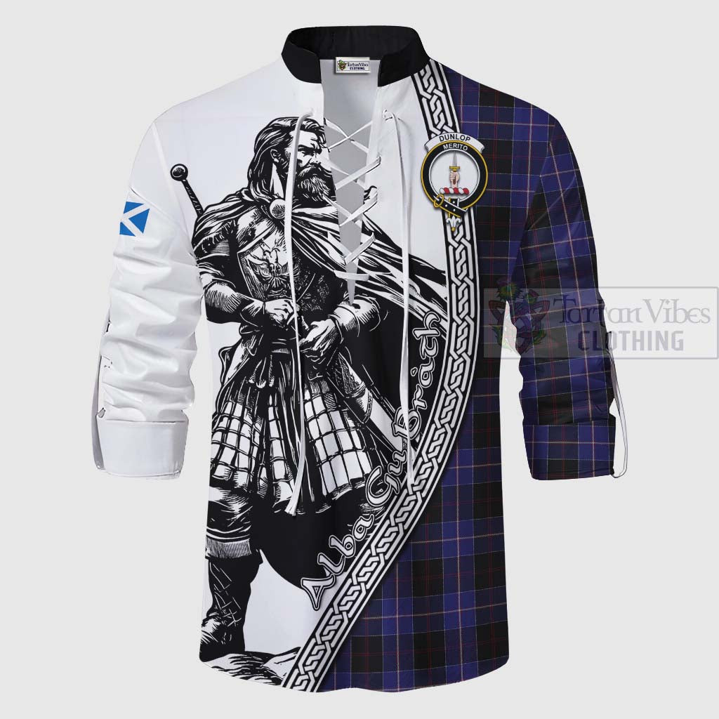 Tartan Vibes Clothing Dunlop Tartan Clan Crest Ghillie Kilt Shirt with Highlander Warrior Celtic Style