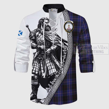 Dunlop Tartan Clan Crest Ghillie Kilt Shirt with Highlander Warrior Celtic Style