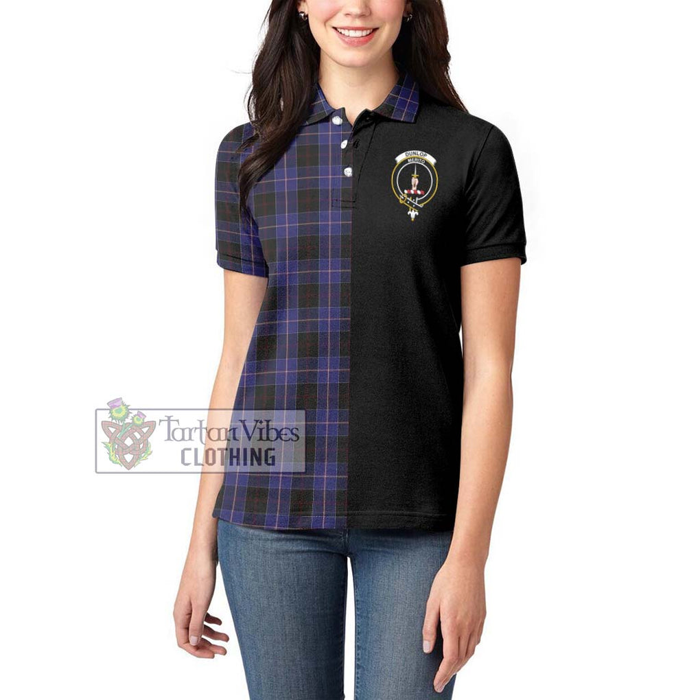 Dunlop Tartan Women's Polo Shirt with Family Crest and Half Of Me Style - Tartanvibesclothing Shop