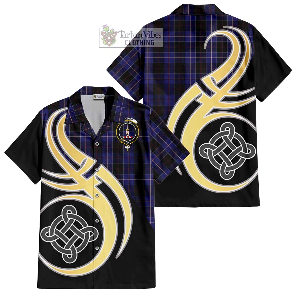 Dunlop Tartan Short Sleeve Button Shirt with Family Crest and Celtic Symbol Style - Tartan Vibes Clothing