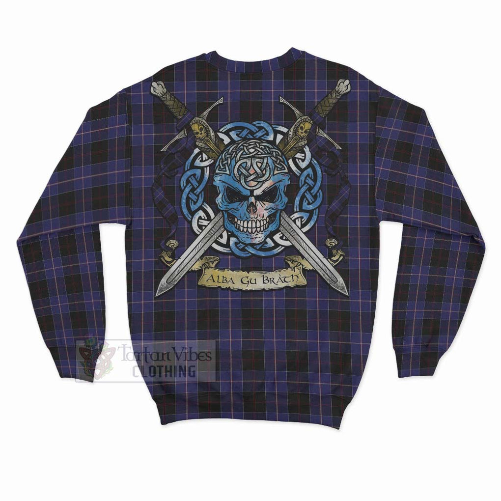 Tartan Vibes Clothing Dunlop Tartan Sweatshirt with Family Crest Celtic Skull Style