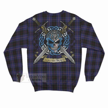 Dunlop Tartan Sweatshirt with Family Crest Celtic Skull Style