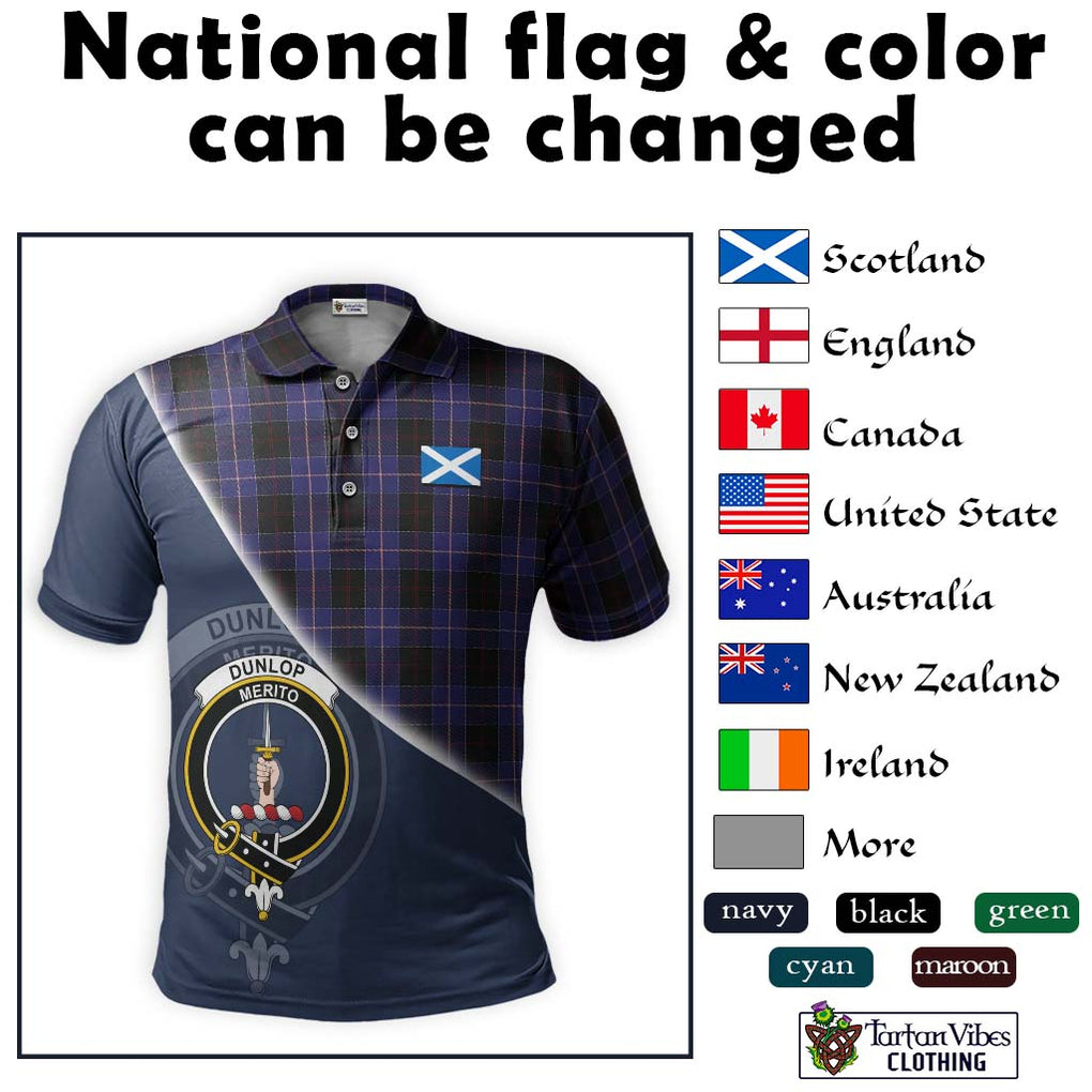 Dunlop Tartan Polo Shirt with Personalised National Flag and Family Crest Half Style - Tartanvibesclothing Shop