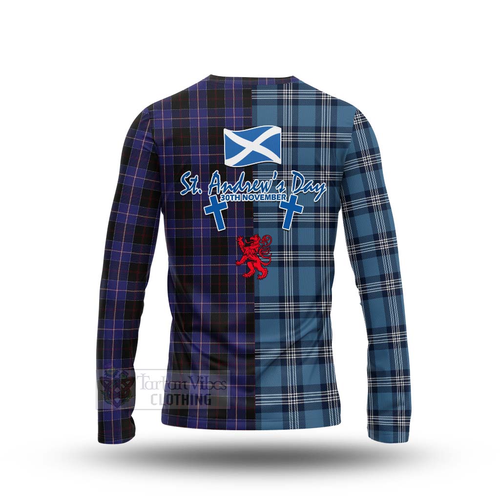 Tartan Vibes Clothing Dunlop Tartan Long Sleeve T-Shirt Happy St. Andrew's Day Half Tartan Style