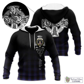 Dunlop Tartan Knitted Hoodie Featuring Alba Gu Brath Family Crest Celtic Inspired